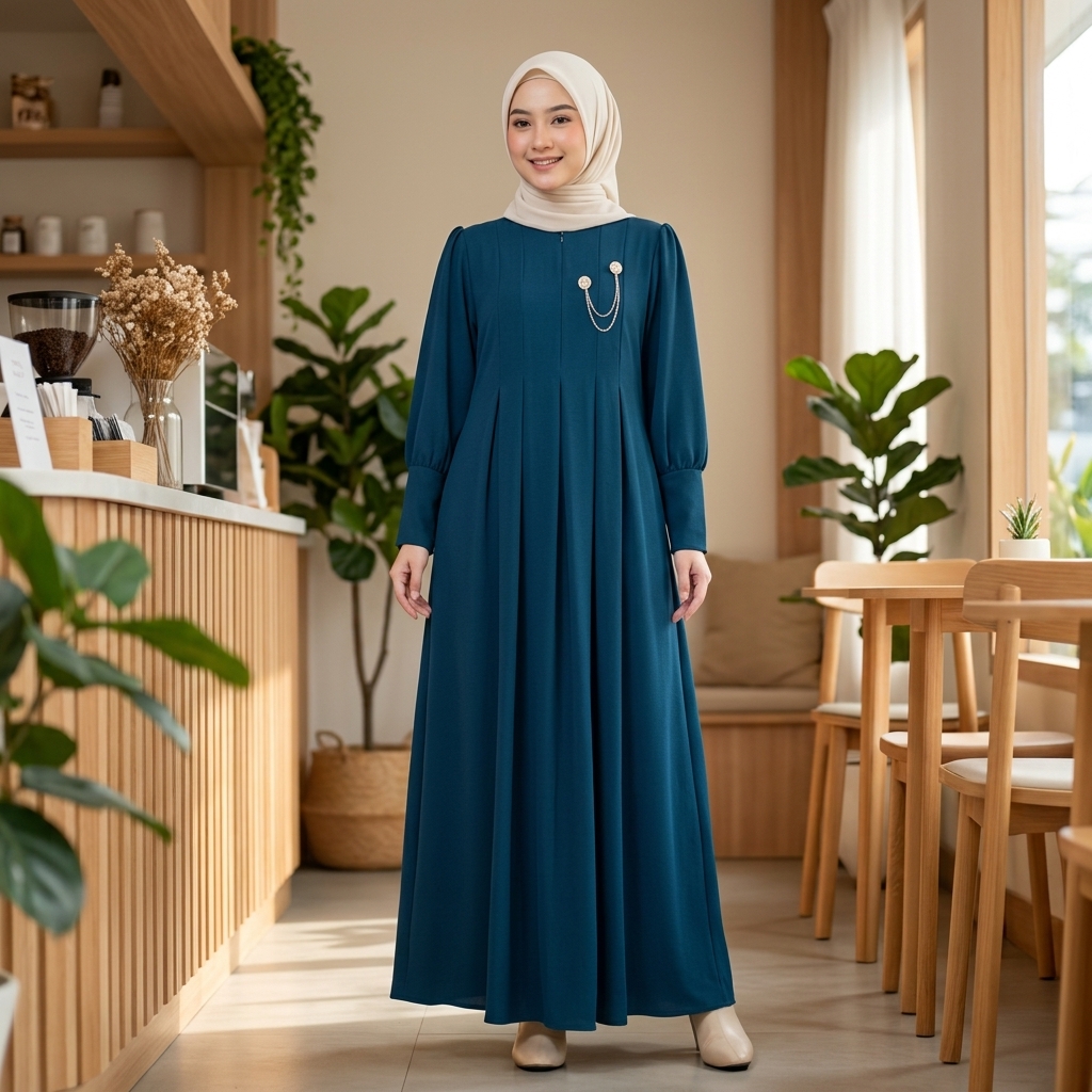 Iklip Collection Shaza Dress Gamis Polos Casual | Bahan Sabrina Anti UV | Busui & Wudhu Friendly