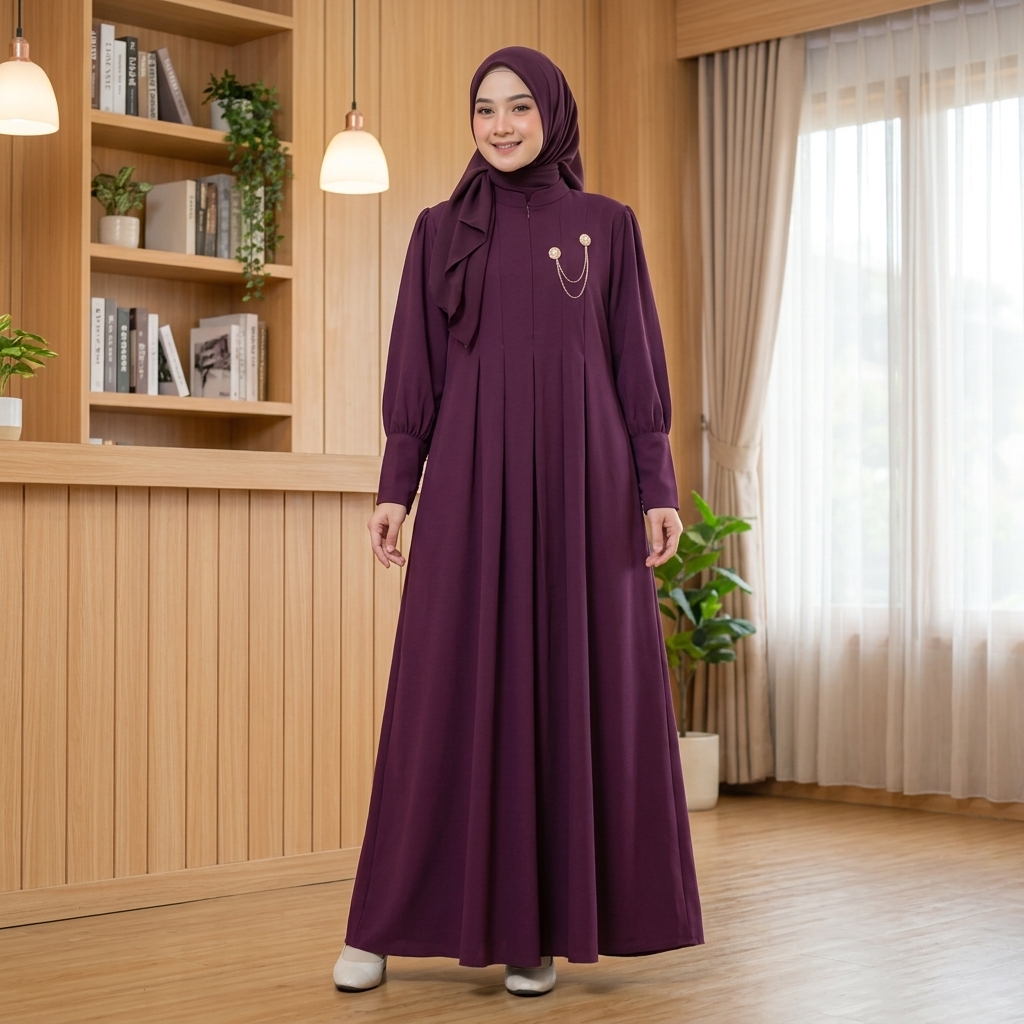 Iklip Collection Shaza Dress Gamis Polos Casual | Bahan Sabrina Anti UV | Busui & Wudhu Friendly